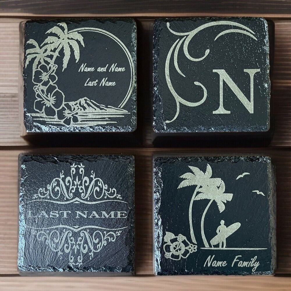 Slate Coasters Personalized Tropical Beach Surfer Laser Engraved 🔥Set Of 4🔥